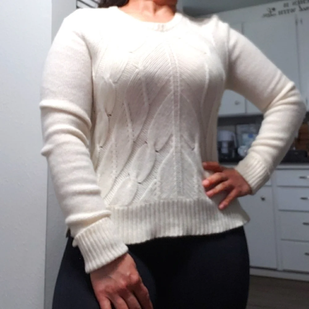 Madewell Women Cream Chevron Merino Knit Crop Long Sleeve Pullover Size S